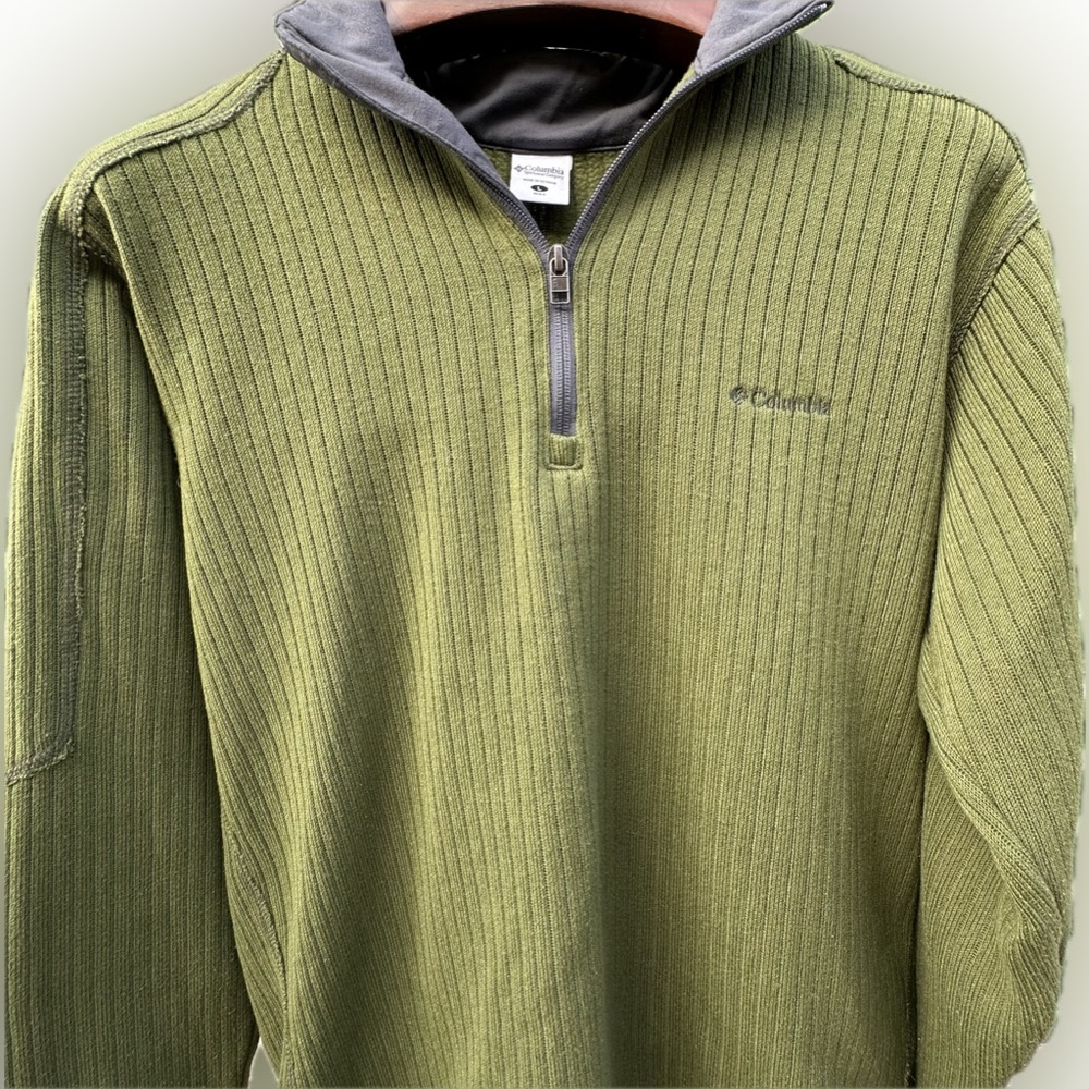 Columbia Olive 1/4 Zip Sweater Workwear Gorpcore Outdoor Hiking Long Sleeve - Picture 2 of 9